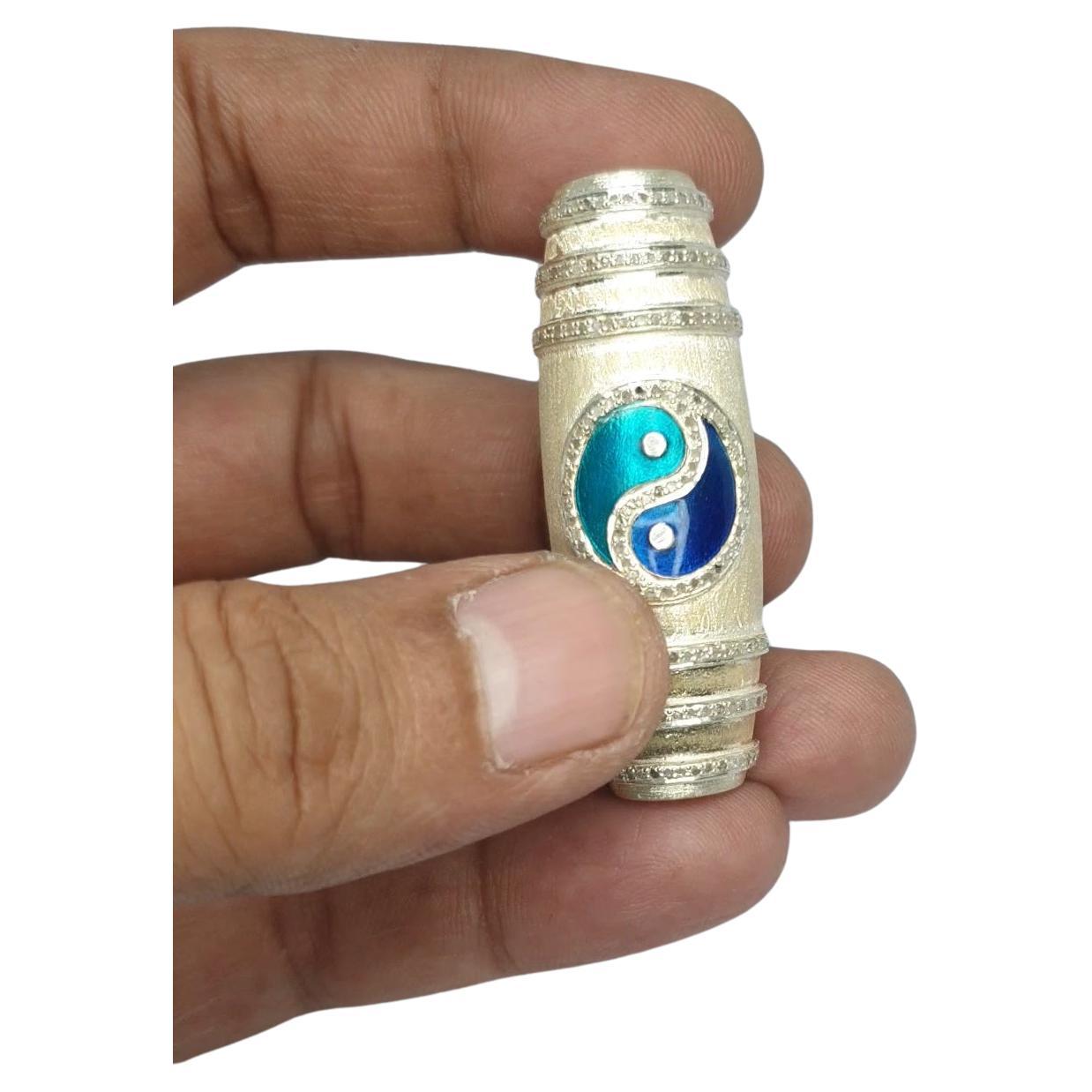 Pave diamond textured silver yin yang pendant enamel Bracelet