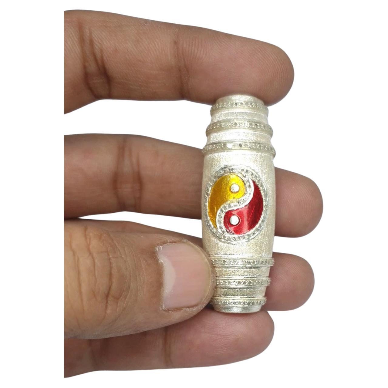 Pave diamond textured silver yin yang pendant enamel Bracelet For Sale