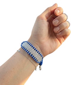 Pave Diamond Threaded Bracelet With Sterling Silver Clasp Hand Woven Bracelet.