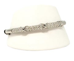 Pave Diamond Three 'X' Station Hinged Bangle Bracelet 18 Karat White Gold