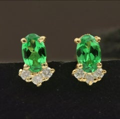 Pave Diamond Tiny Stud Earring 14k Gold Tsavorite Garnet Minimalist Earring Gift