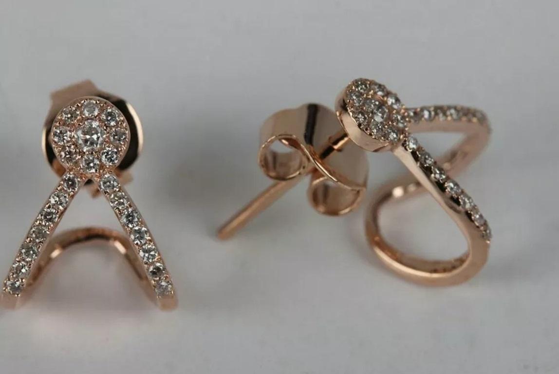 Round Cut Pave Diamond Trendy Huggie Earring in 14k Gold Stud Minimalist For Sale