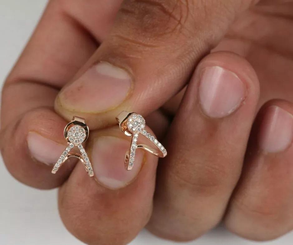 Pave Diamond Trendy Huggie Earring in 14k Gold Stud Minimalist In New Condition For Sale In Chicago, IL
