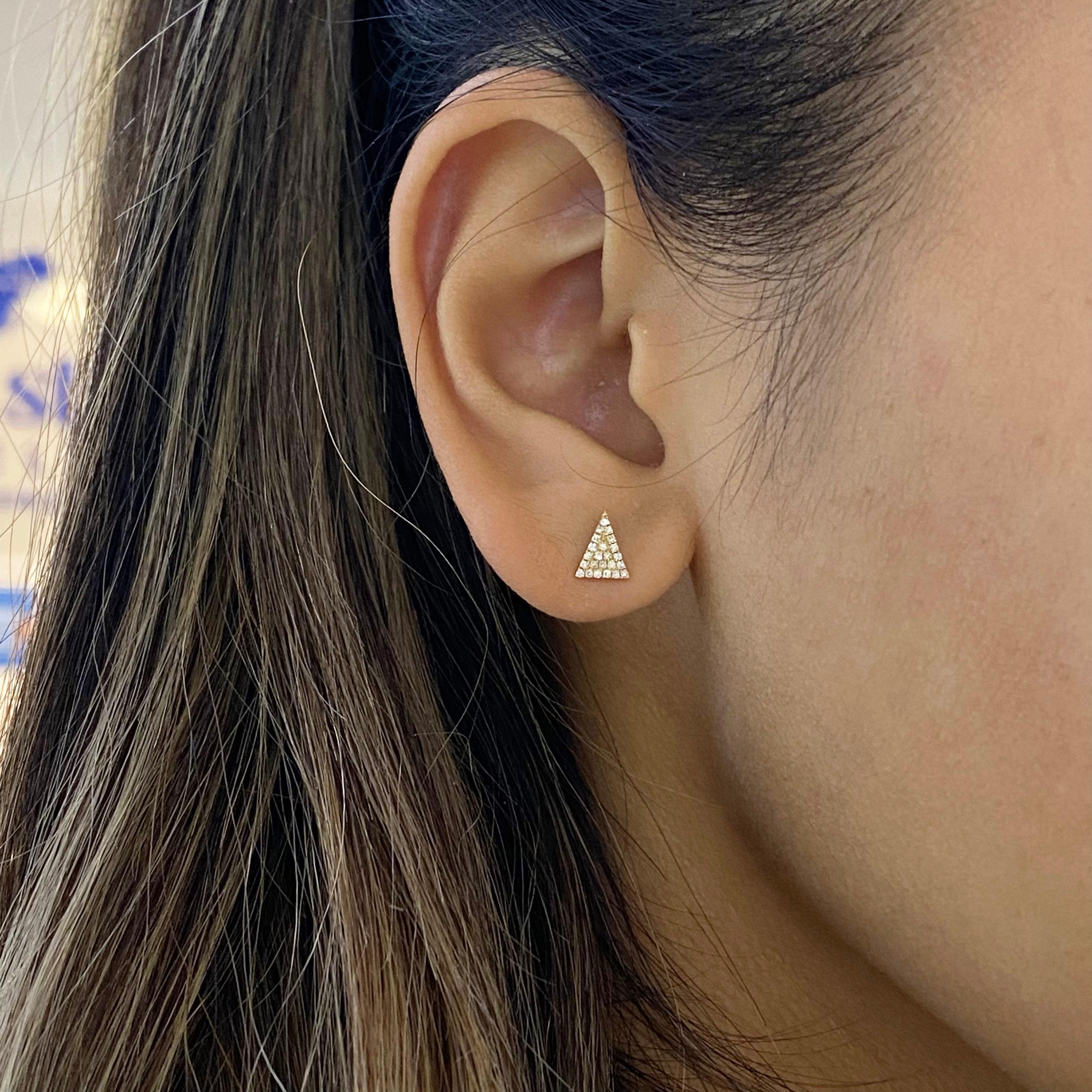 Round Cut Pave Diamond Triangle Stud Earrings in 14K Yellow Gold 1/10 Carat Diamond Studs
