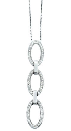 Pavé Diamond Triple Open Oval Vertical Pendant Necklace in 14 Karat White Gold