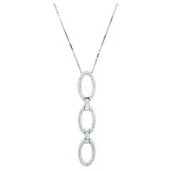 Pave Diamond Triple Oval Vertical Pendant Necklace in 14 Karat White Gold