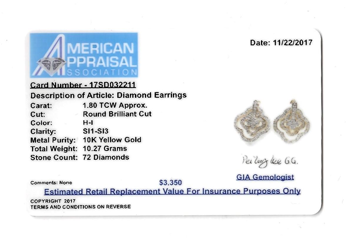 Pavé Diamond Triple Quatrefoil Hinged Dangle Earrings in Polished Yellow Gold For Sale 2