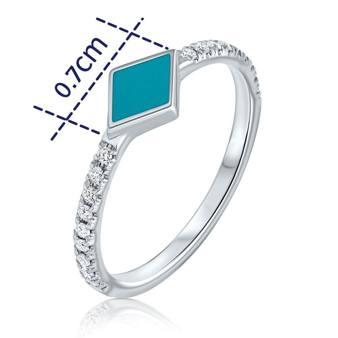 For Sale:  Pave Diamond Turquoise Enamel Rhombus Ring in 14K White Gold, Shlomit Rogel 3