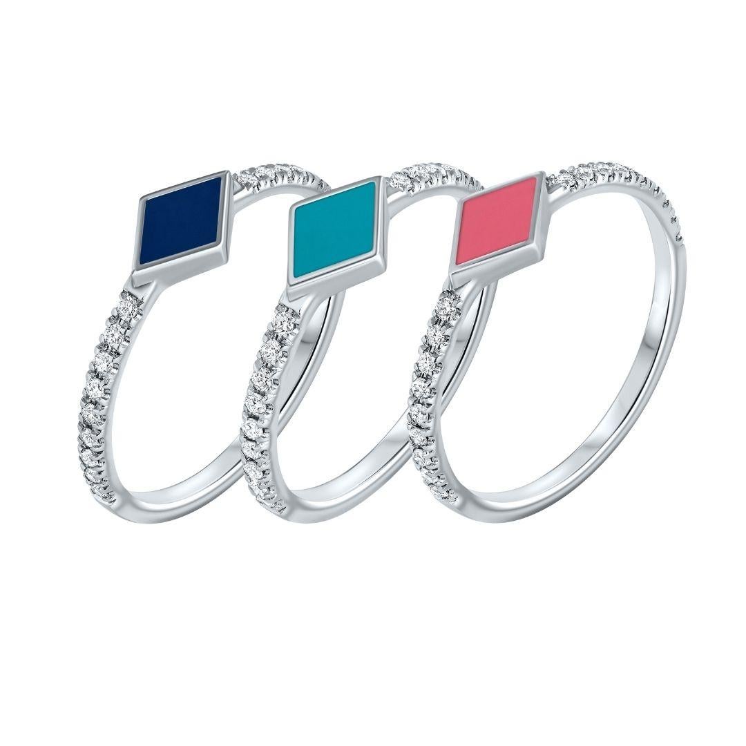 For Sale:  Pave Diamond Turquoise Enamel Rhombus Ring in 14K White Gold, Shlomit Rogel 4