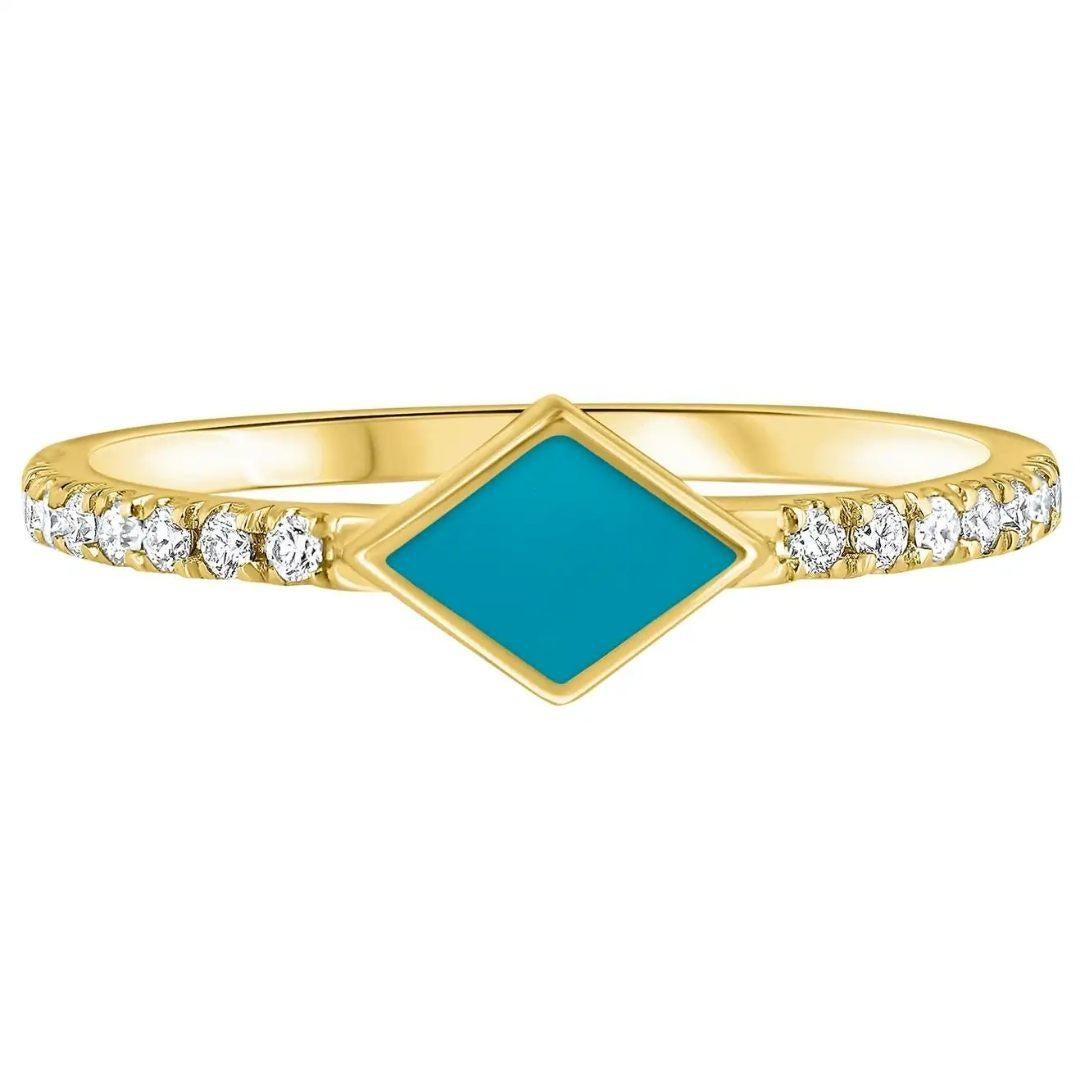 For Sale:  Pave Diamond Turquoise Enamel Rhombus Ring in 14K Yellow Gold, Shlomit Rogel 11