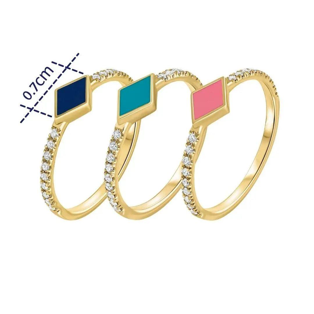 For Sale:  Pave Diamond Turquoise Enamel Rhombus Ring in 14K Yellow Gold, Shlomit Rogel 5