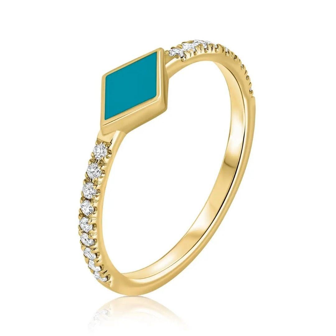 For Sale:  Pave Diamond Turquoise Enamel Rhombus Ring in 14K Yellow Gold, Shlomit Rogel 9