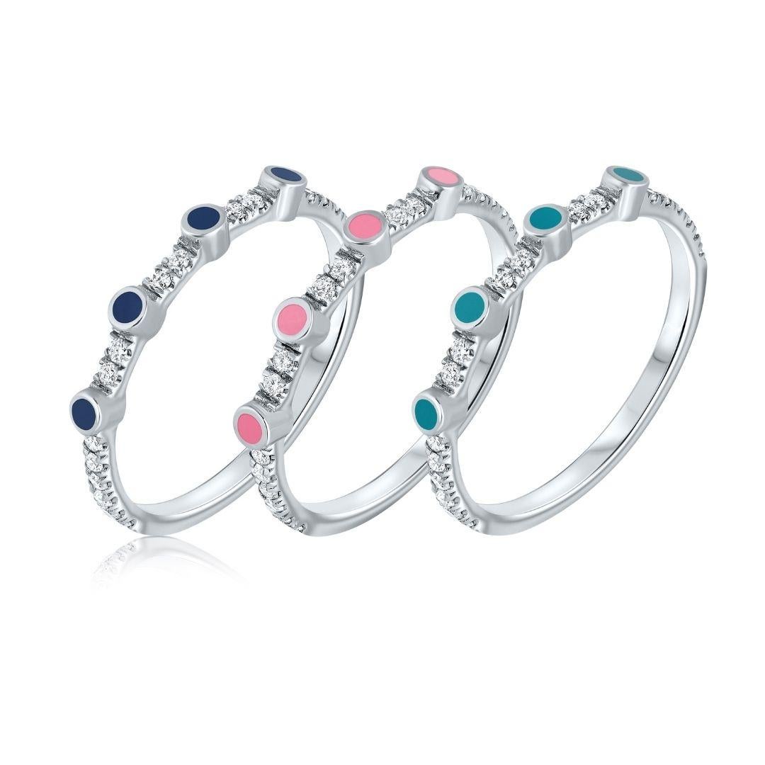 Im Angebot: Stapelring aus 14 Karat Weißgold mit Pavé-Diamant und Türkis-Emaille von Shlomit Rogel () 3