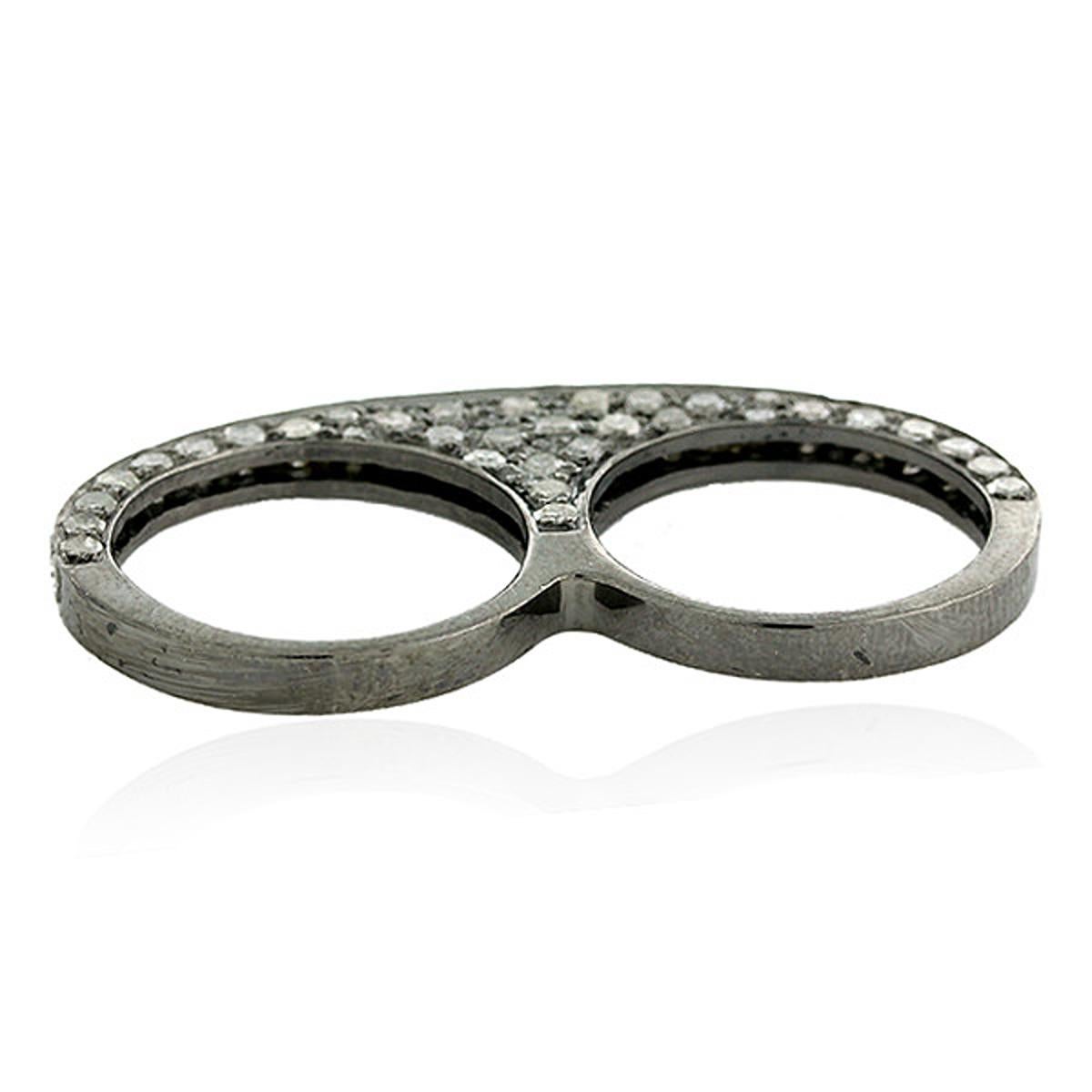 Pave Diamond Two Finger Ring In Silver In New Condition For Sale In New York, NY