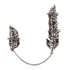 Pave Diamonds Two Finger Ring Made In 18k Gold & Silver