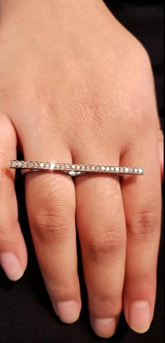 Pave Diamond Two Finger Ring Solid 925 Silver Handmade Fine Ring Jewelry Gift.