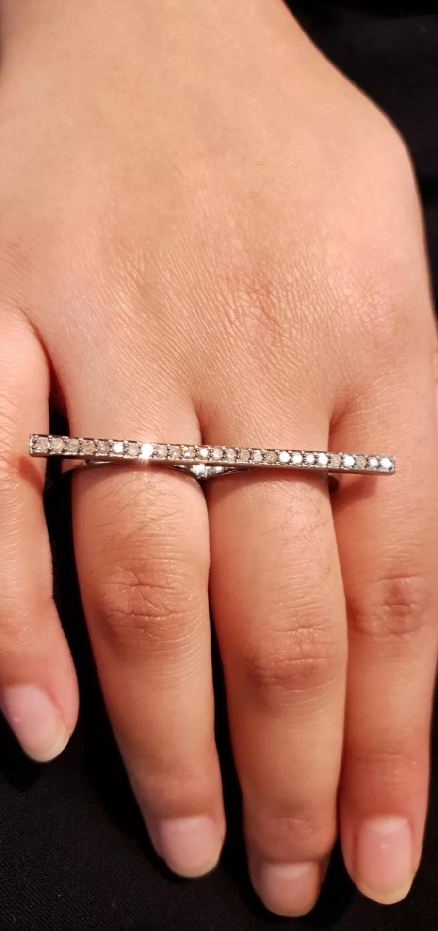 Art déco Bague à deux doigts en argent massif 925 avec diamant pavé Bague fine faite à la main Cadeau. en vente