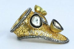 Pave Diamond Victorian 14k Gold & Silver Rosecut Diamond Filigree Ring