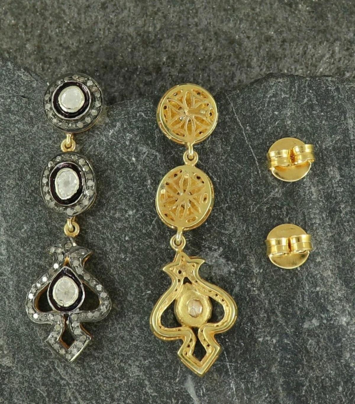Pave Diamond Victorian Earring 925 Silver Polki Diamond Earring Fine Jewelry. (Rundschliff) im Angebot