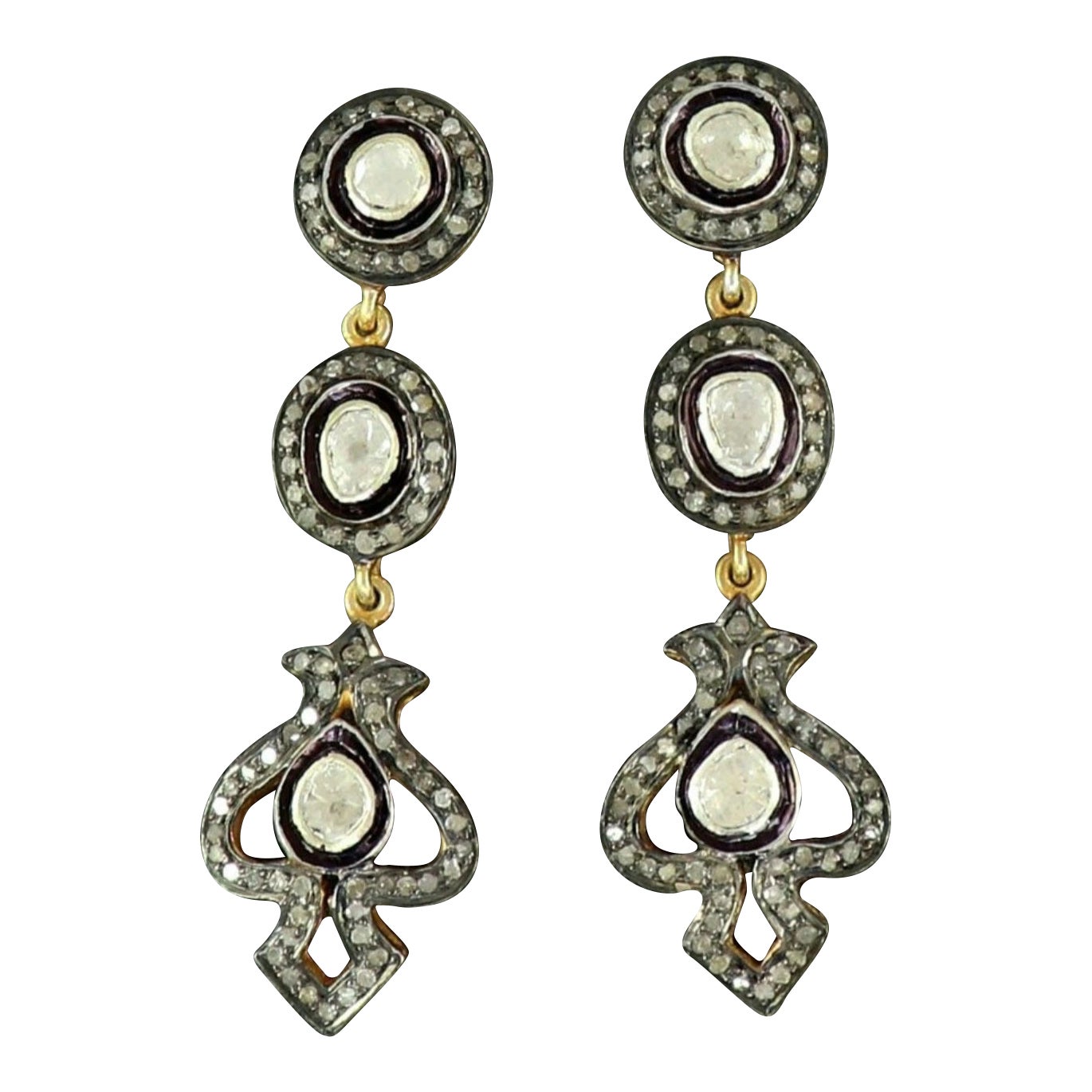 Pave Diamond Victorian Earring 925 Silver Polki Diamond Earring Fine Jewelry.