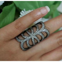 Pave Diamond Victorian Ring in 925 Silver Handmade