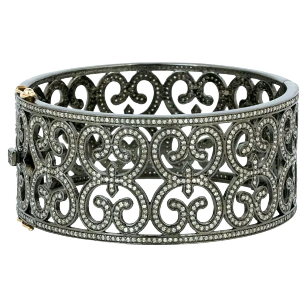 Bracelet de style victorien, breloque cadeau de mariage en argent 925 et diamants pavés en vente