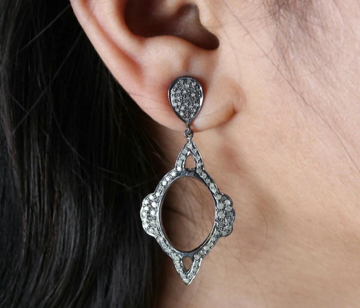 Pave Diamond Vintage Style Ohrring 925 Silver Diamond Dangle Valentine Earring. im Zustand „Neu“ im Angebot in Chicago, IL