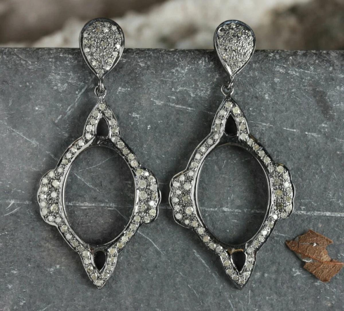 Pave Diamond Vintage Style Ohrring 925 Silver Diamond Dangle Valentine Earring. Damen im Angebot