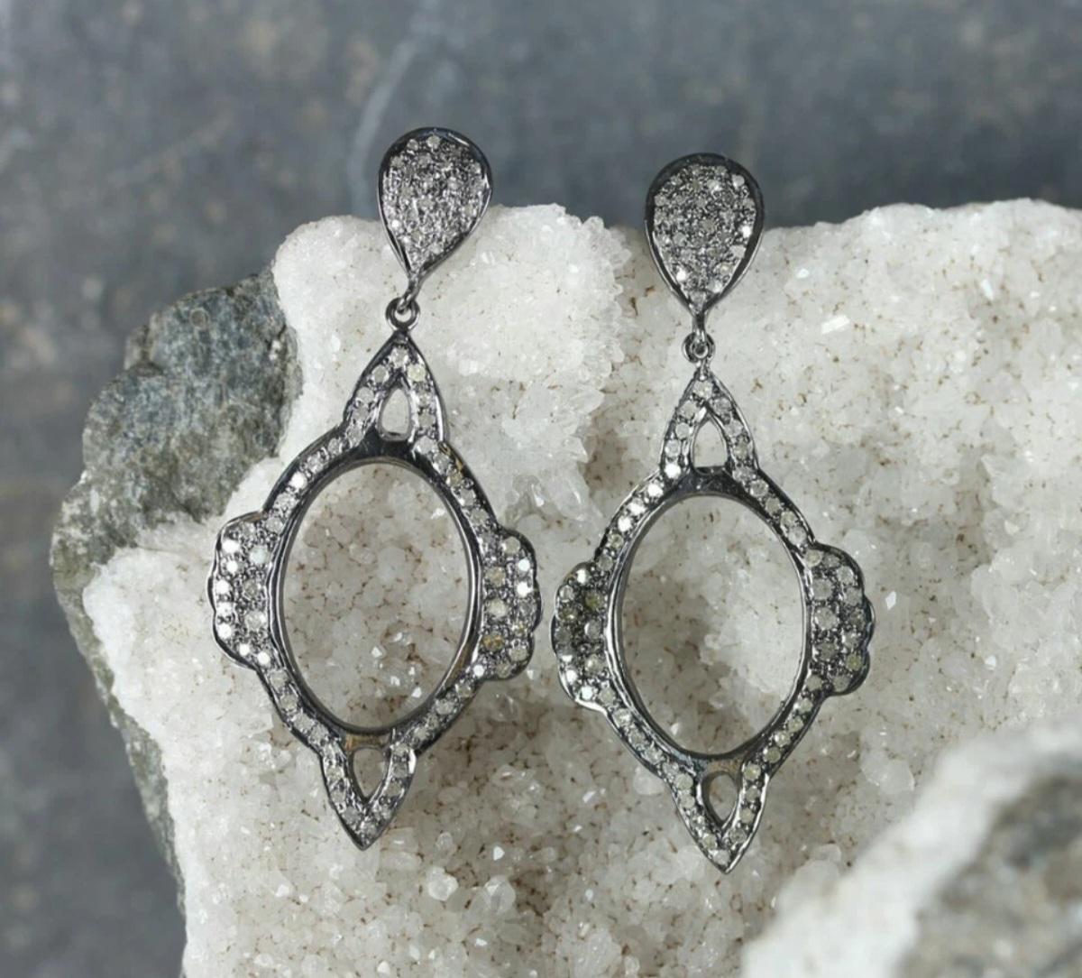 Pave Diamond Vintage Style Ohrring 925 Silver Diamond Dangle Valentine Earring. im Angebot 1