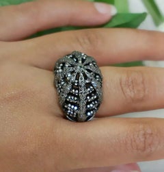 Bague à dôme en argent 925 avec diamant pavé