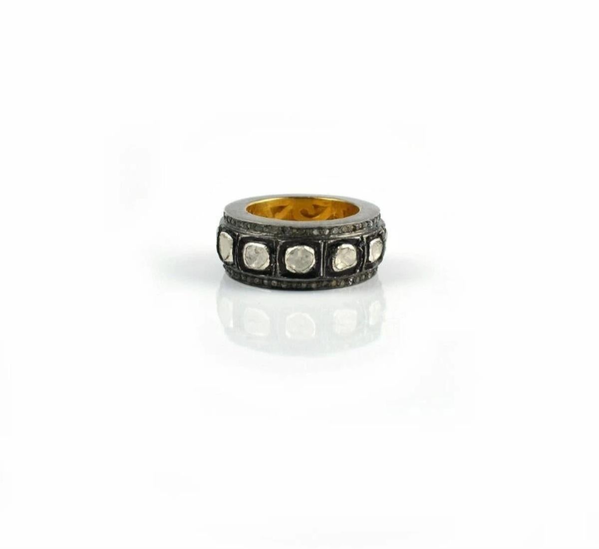 Art Déco Pave Diamond Wedding Band 925 Silver Rosecut Diamond Band Ring For Wedding. in vendita