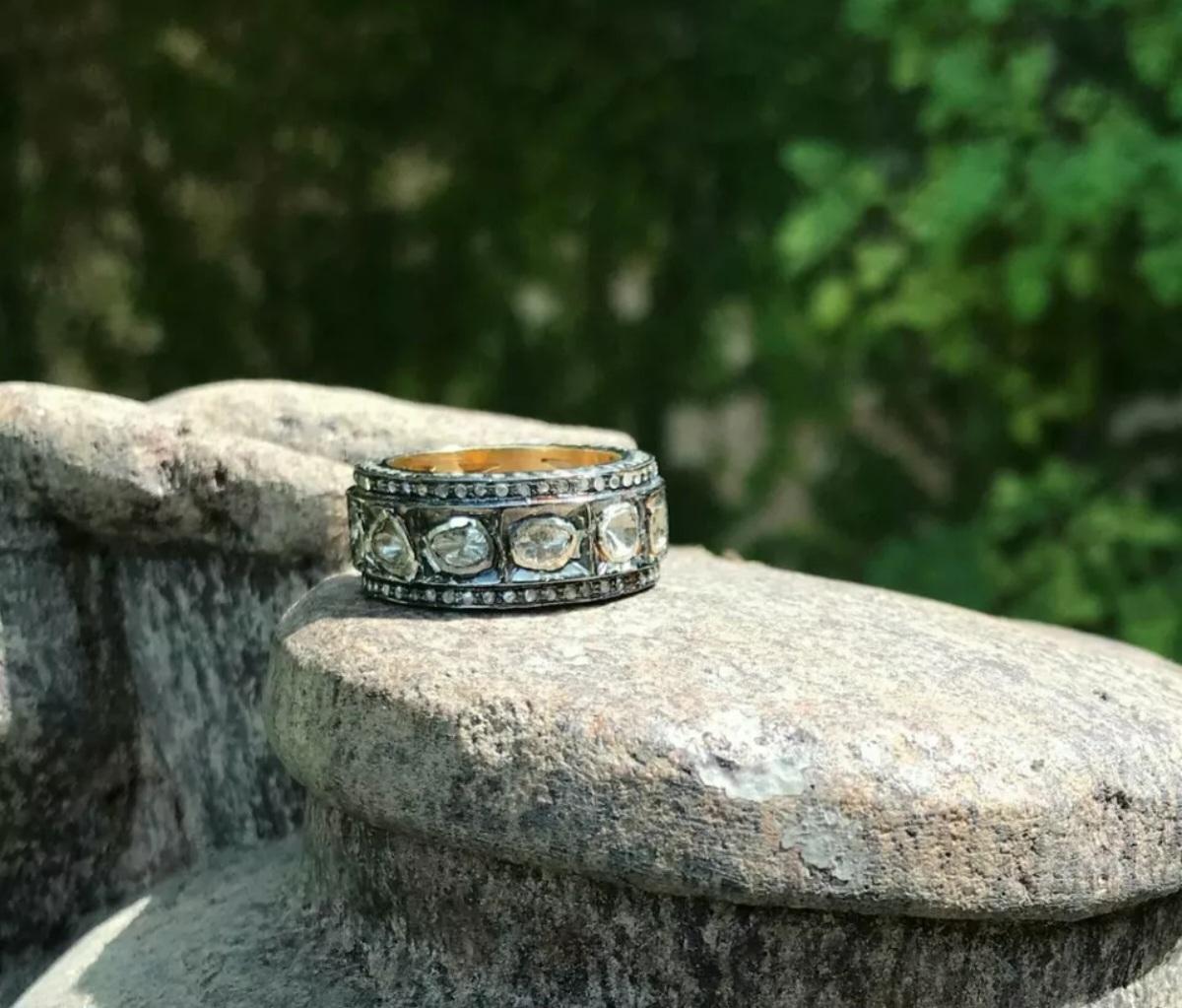 da uomo o donna Pave Diamond Wedding Band 925 Silver Rosecut Diamond Band Ring For Wedding. in vendita