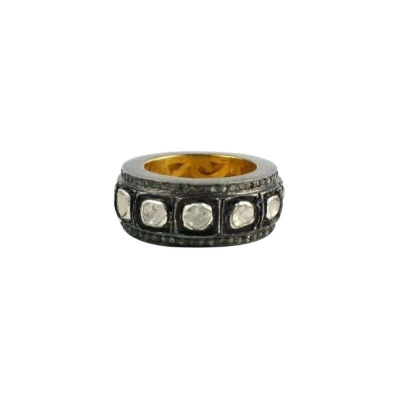 Pave Diamond Wedding Band Anillo De Plata 925 Rosecut Diamond Band Para Boda.