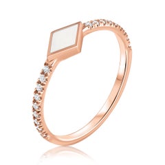 Pave Diamond White Enamel Rhombus Ring in 14K Rose Gold, Shlomit Rogel