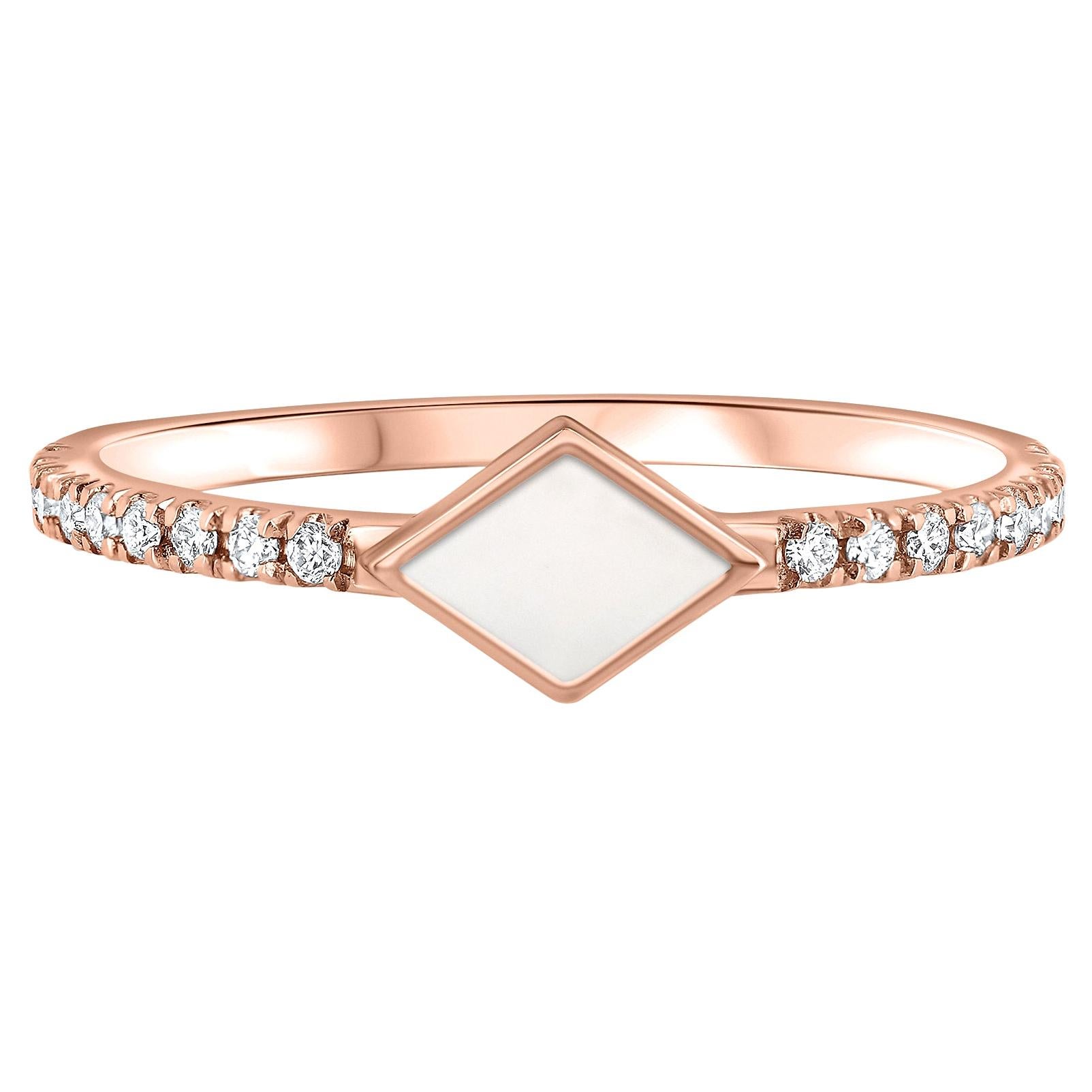 Pave Diamond White Enamel Rhombus Ring in 14K Rose Gold, Shlomit Rogel