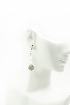 Pavé Diamond White Gold Ball Dangle Drop Earrings