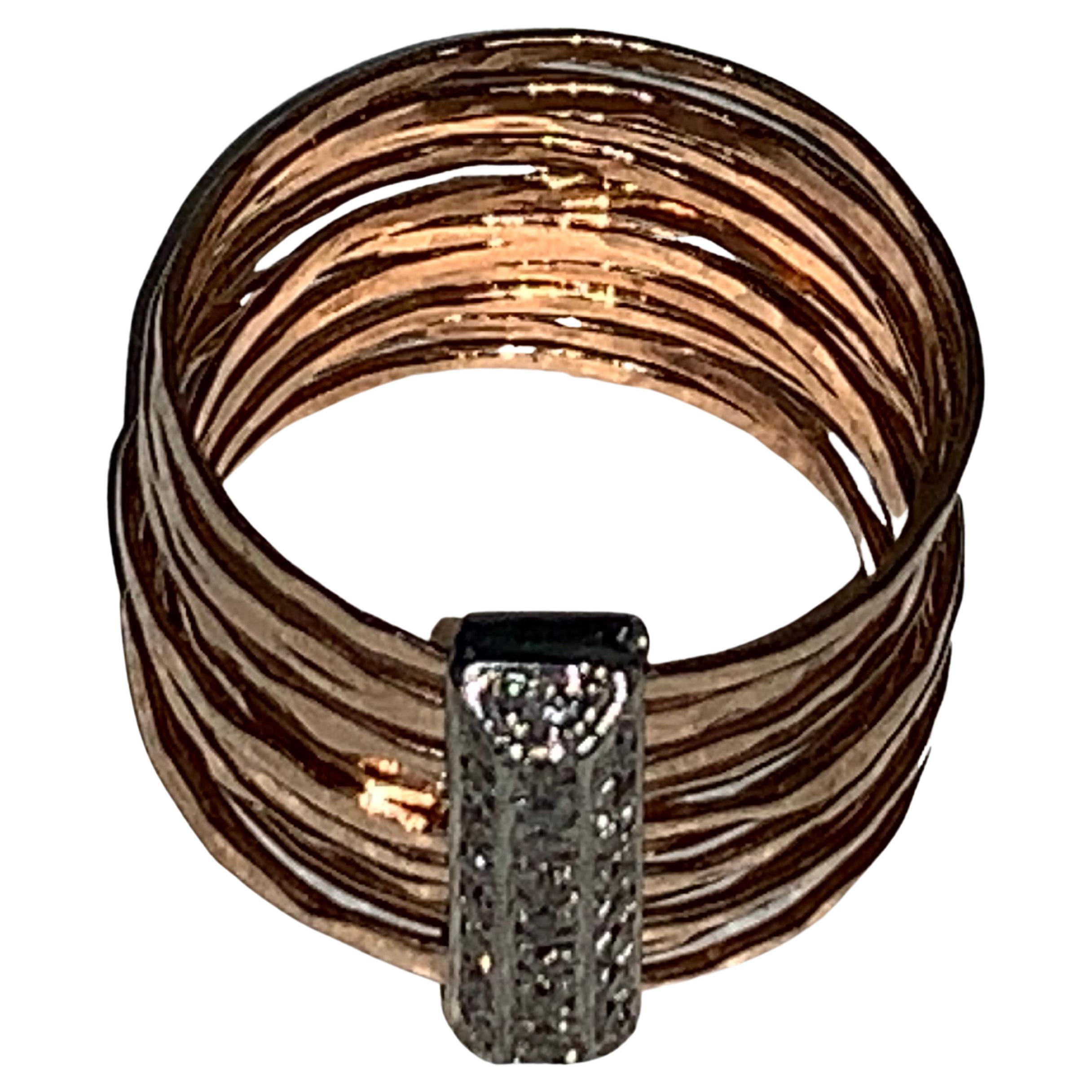 Contemporary Pavé Diamond White Gold Brick, Rose Gold Ring For Sale