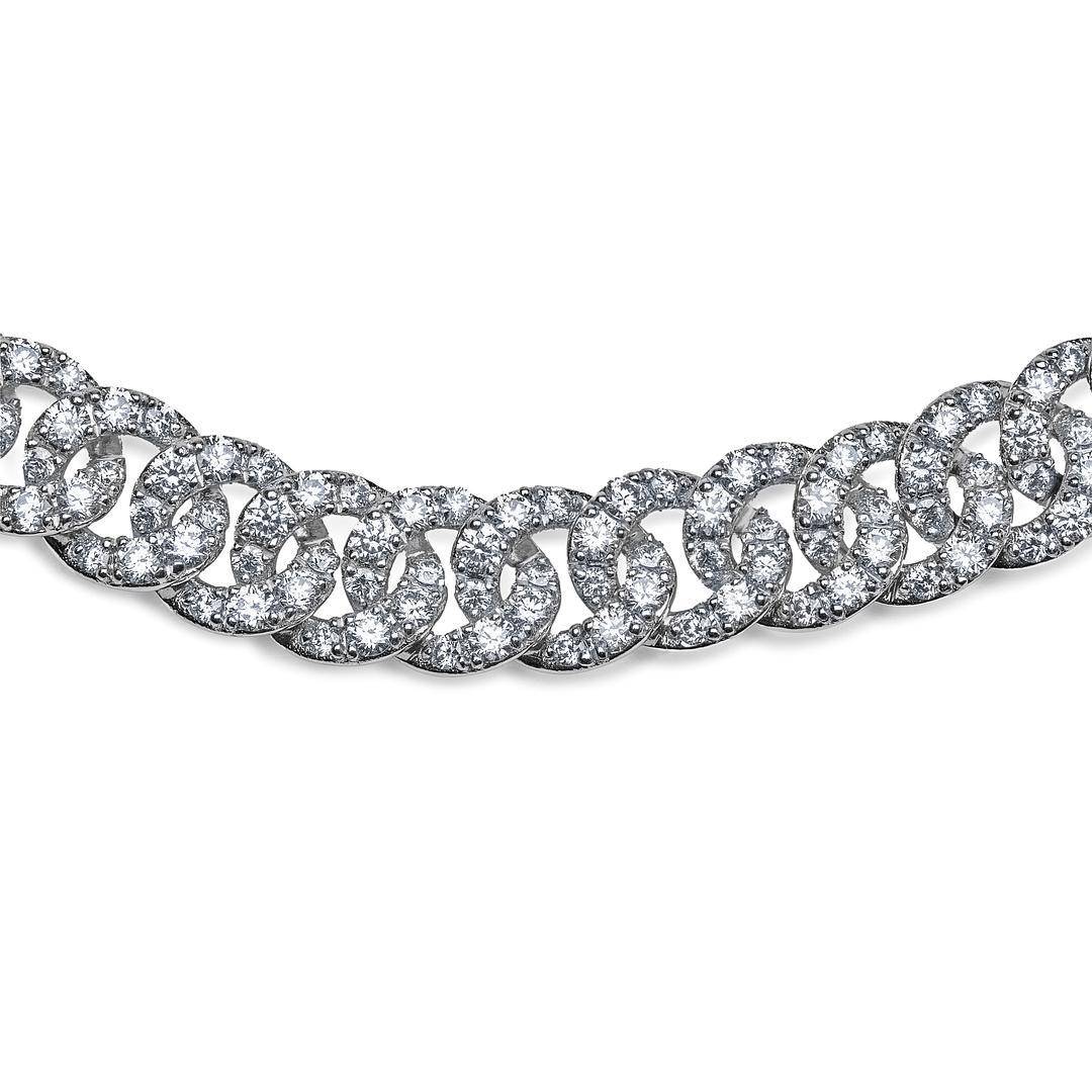 Contemporary Pavé Diamond White Gold Chain Link Necklace For Sale