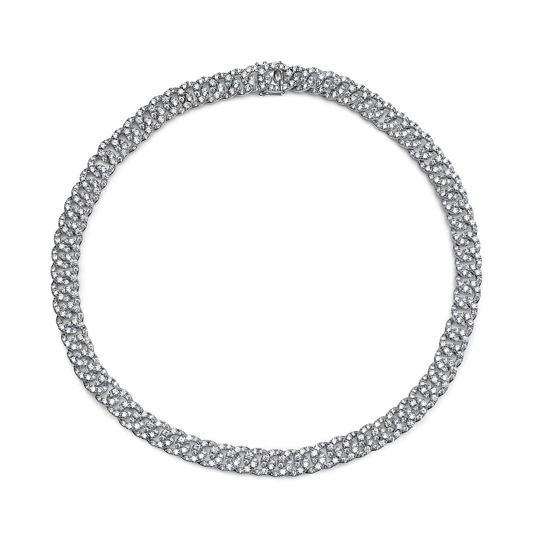Round Cut Pavé Diamond White Gold Chain Link Necklace For Sale