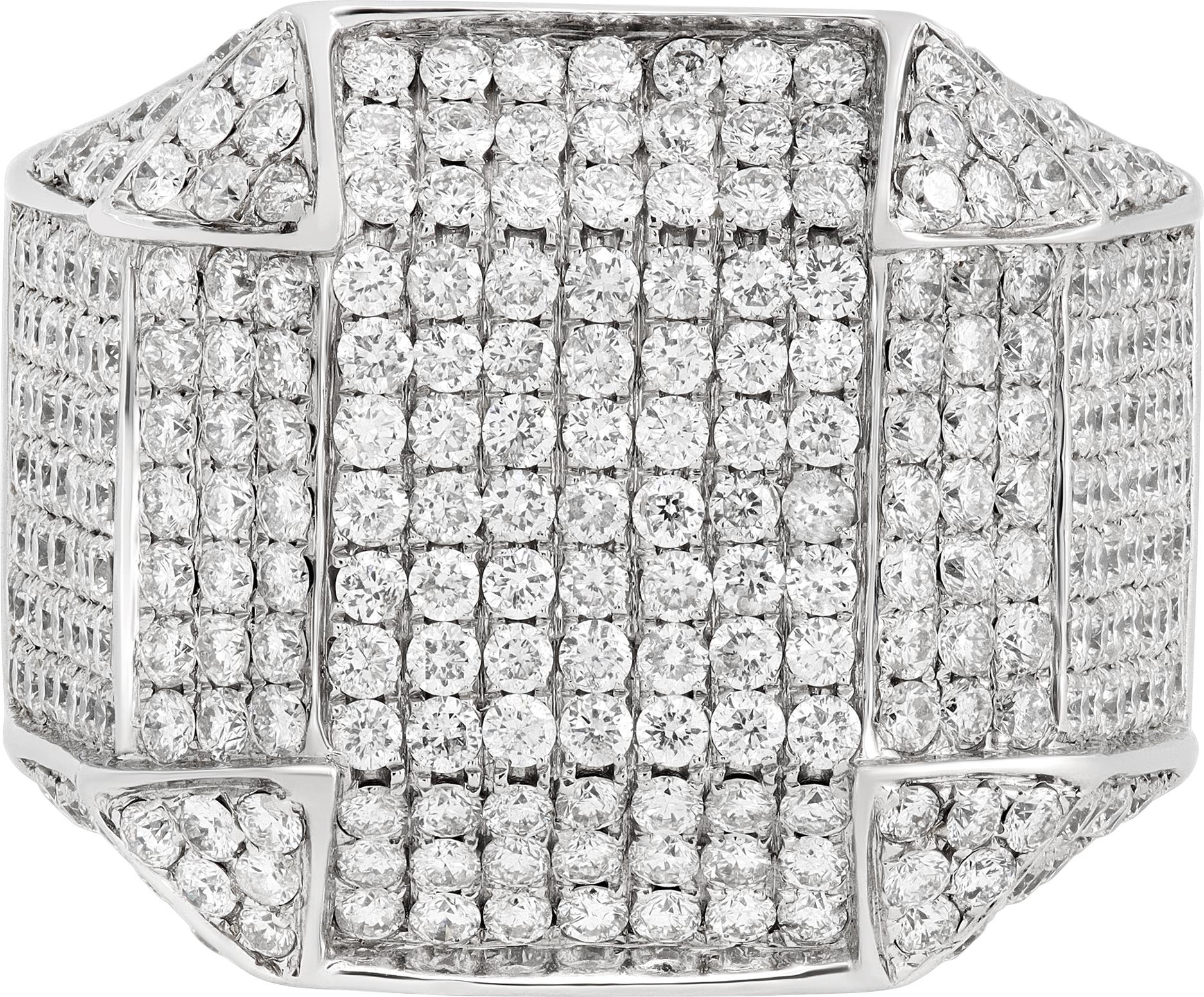 Mens pave diamond ring 14k white gold. Round brillliant cut diamonds total approx. weight: 3.00 carats, estimate:G-H Color, SI Clarity. Ring size 10.5.

This Diamond ring is currently size 10.5 and some items can be sized up or down, please ask! It