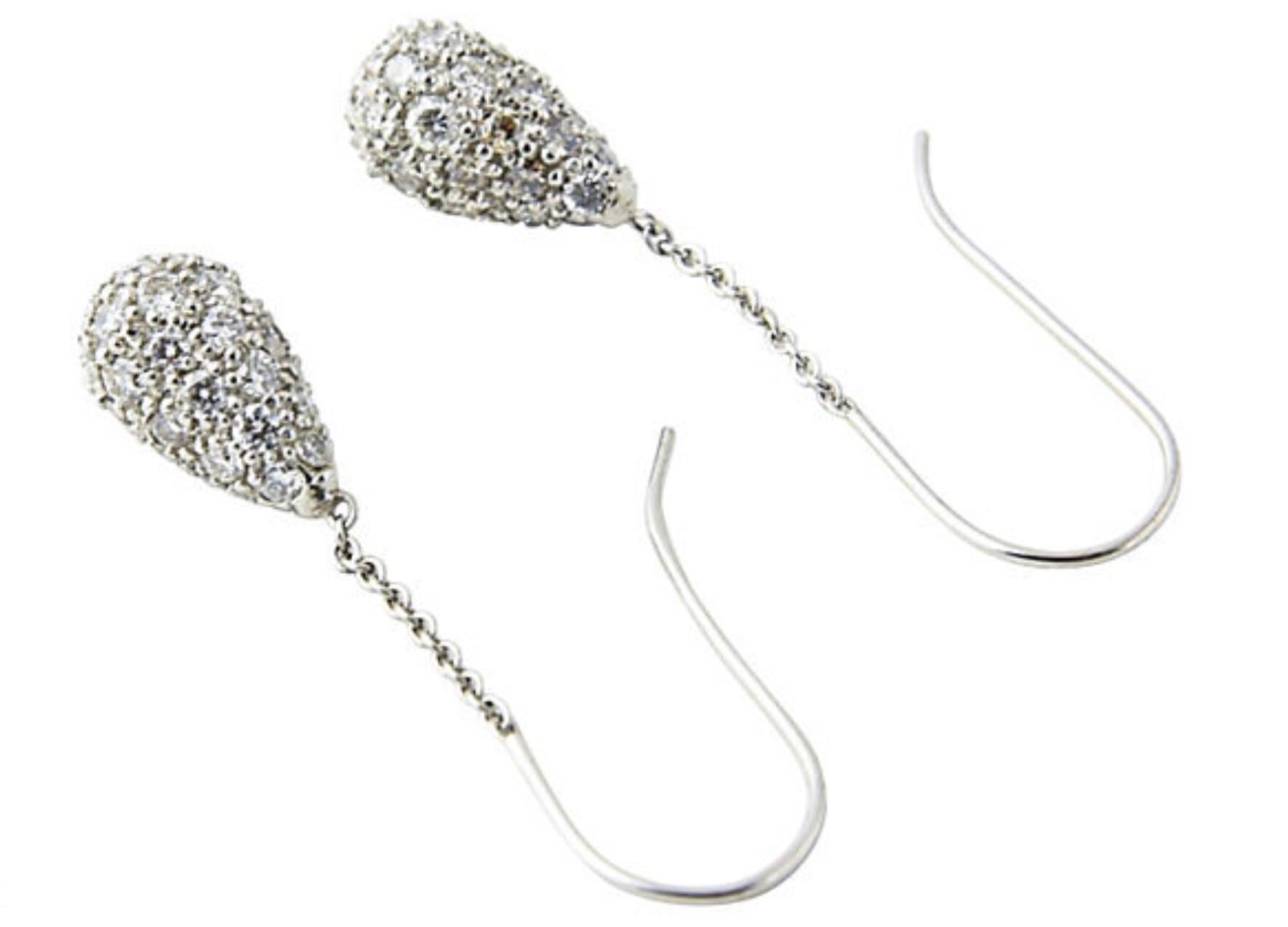 Women's or Men's Pavé Diamond White Gold Teardrop Dangle Drop Earrings For Sale