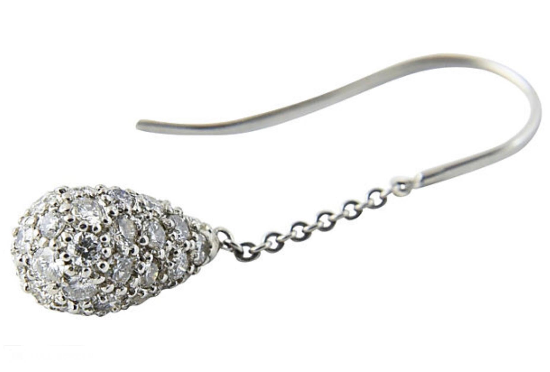 Pavé Diamond White Gold Teardrop Dangle Drop Earrings For Sale 1