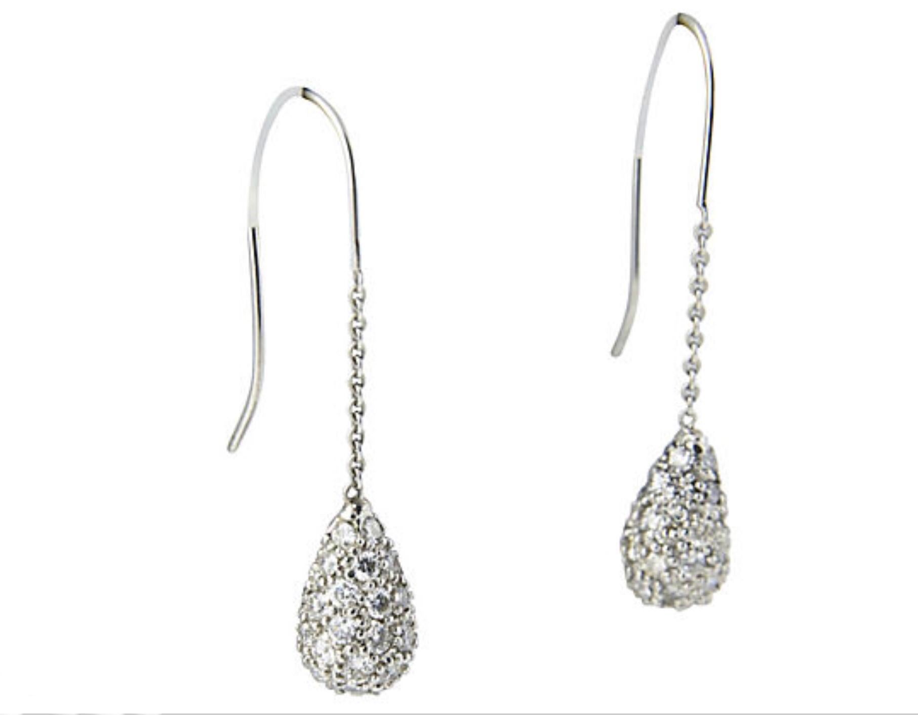Pavé Diamond White Gold Teardrop Dangle Drop Earrings For Sale 2