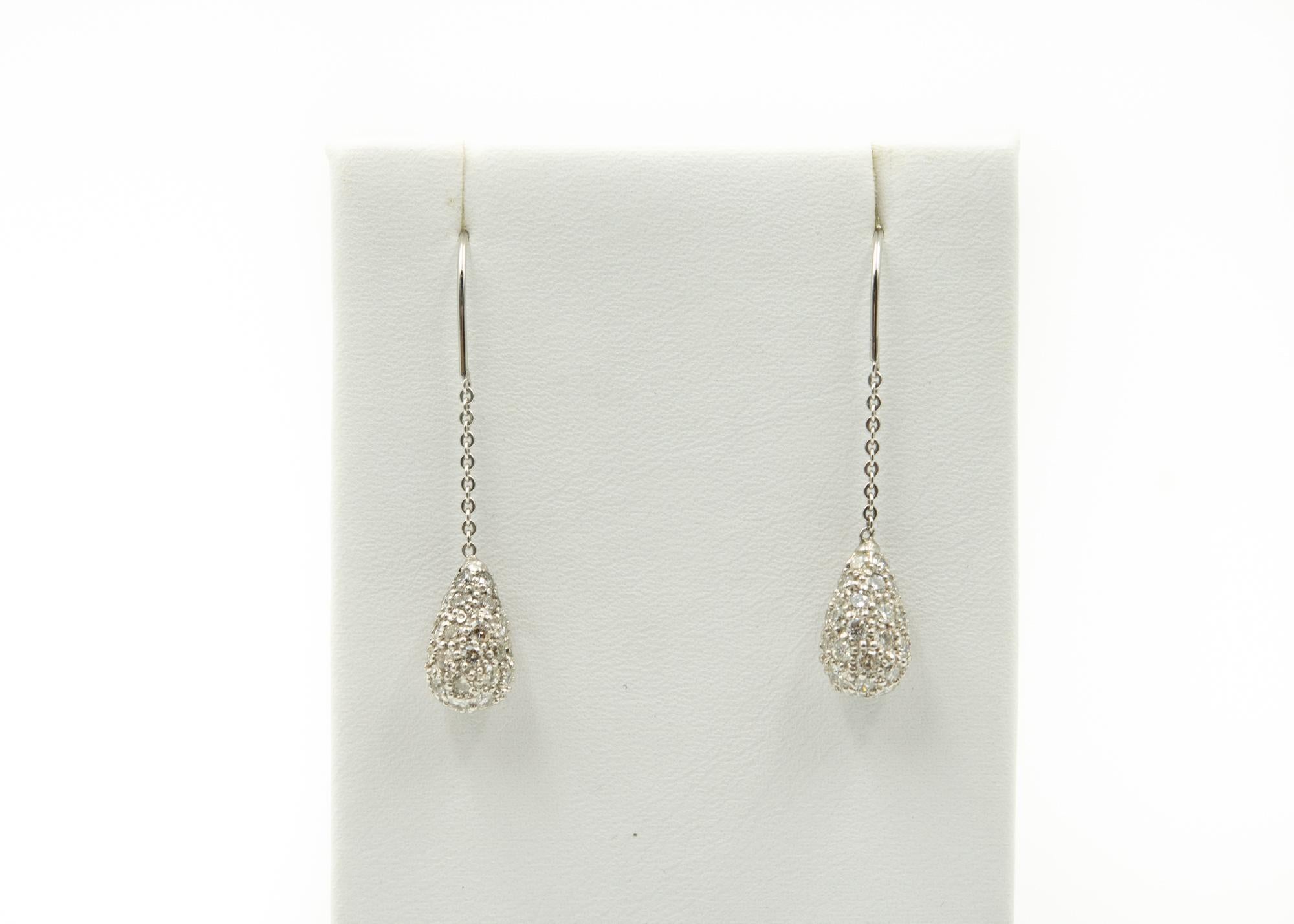 Pavé Diamond White Gold Teardrop Dangle Drop Earrings For Sale 3