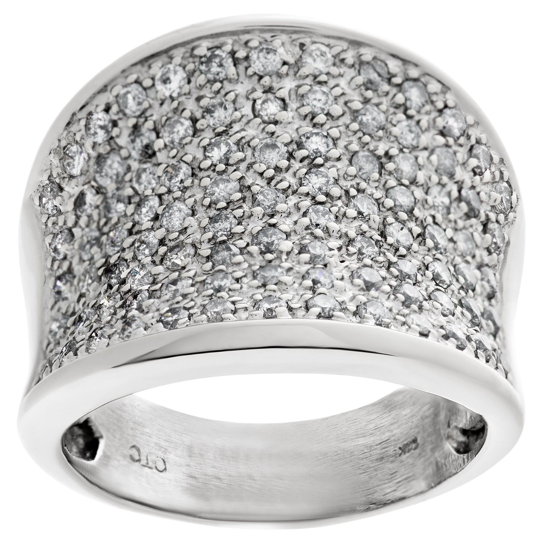 Pave diamond wide ring in 14k white gold For Sale