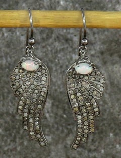 Pave Diamond Wing Earring 925 Silver Opal Stone Wedding Earring Dainty Charm.
