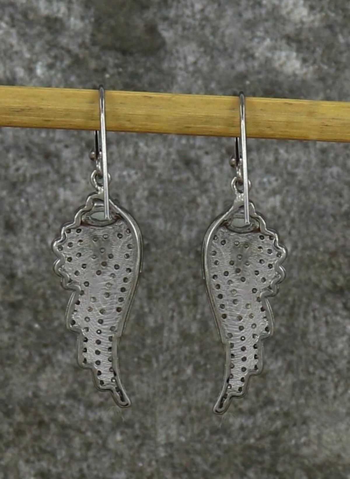 Round Cut Pave Diamond Wing Earring 925 Silver Opal Stone Wedding Earring Dainty Charm. For Sale
