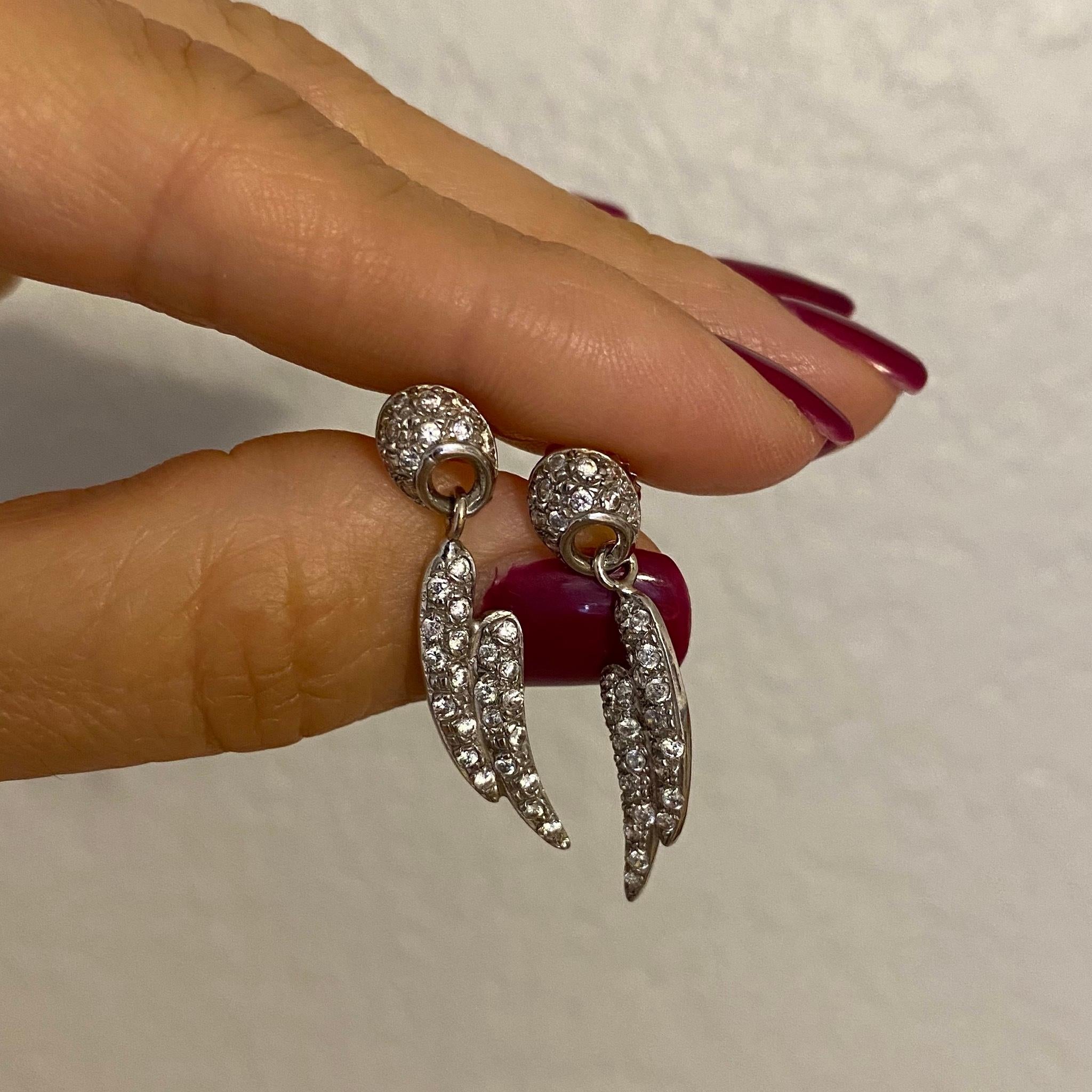 Modern Pave Diamond Wings Design Vintage Drop Gold Earrings Vintage For Sale