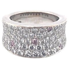 Vintage Pave Diamond with 5 Pink Diamonds Wide Band 18K White Gold