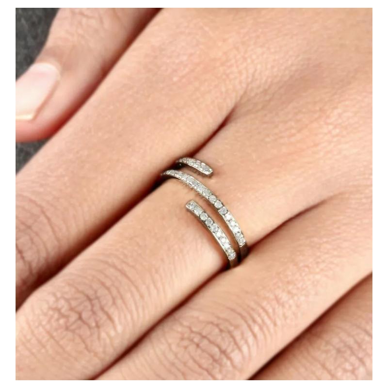 Round Cut Pave Diamond Wrap Swirl Ring 14k Gold For Sale